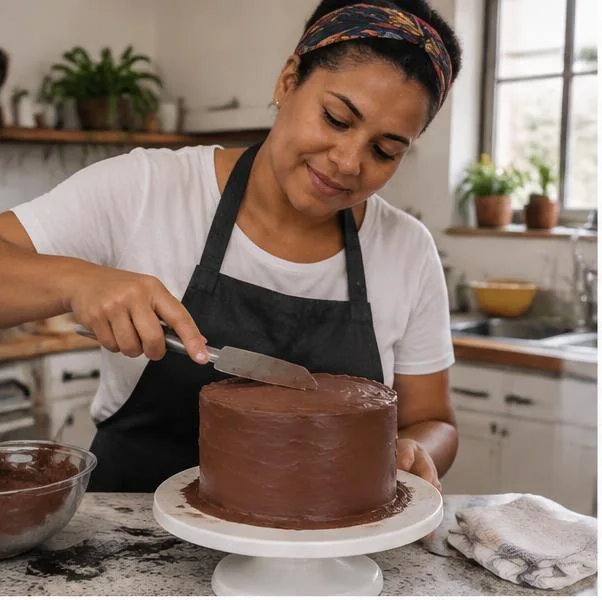 Mulher confeitando um bolo