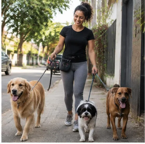 Mulher passeando com cachorros